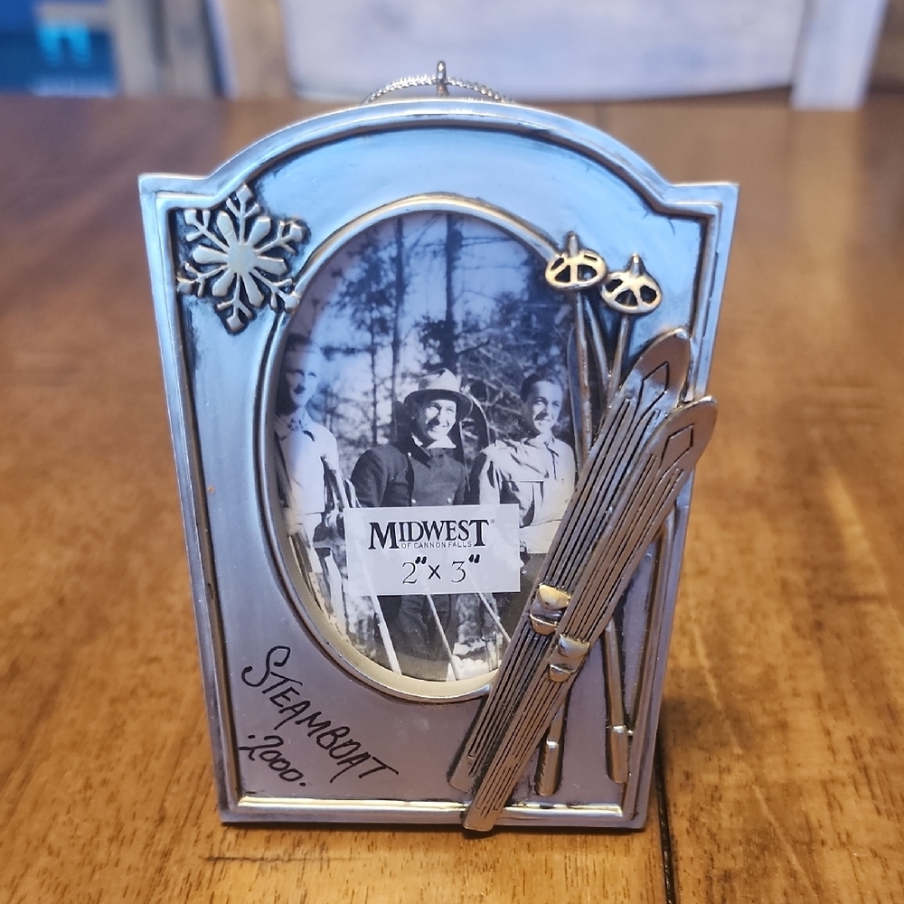 Silver Photo Frame with Ski Accents